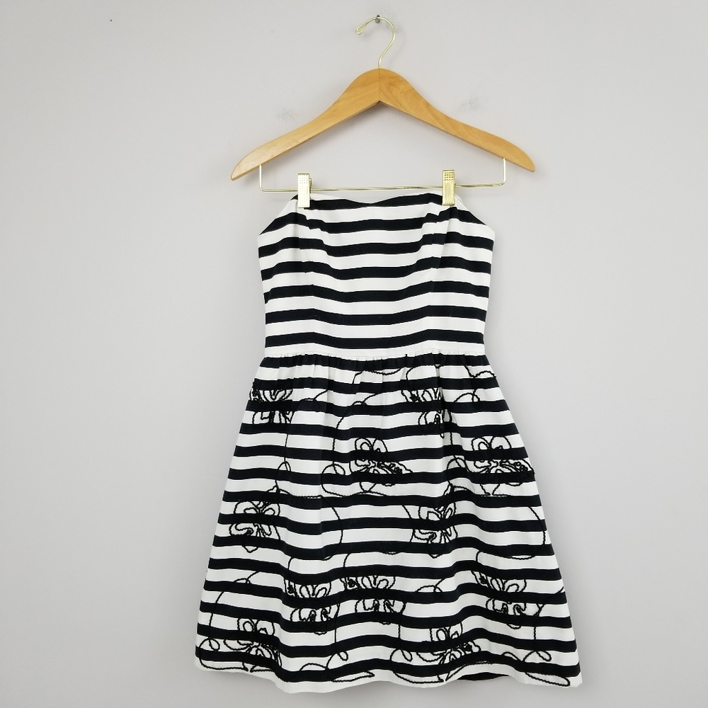 Lilly Pulitzer Payton Dress Swizzle Stripe Black White Cotton Strapless Sz 2